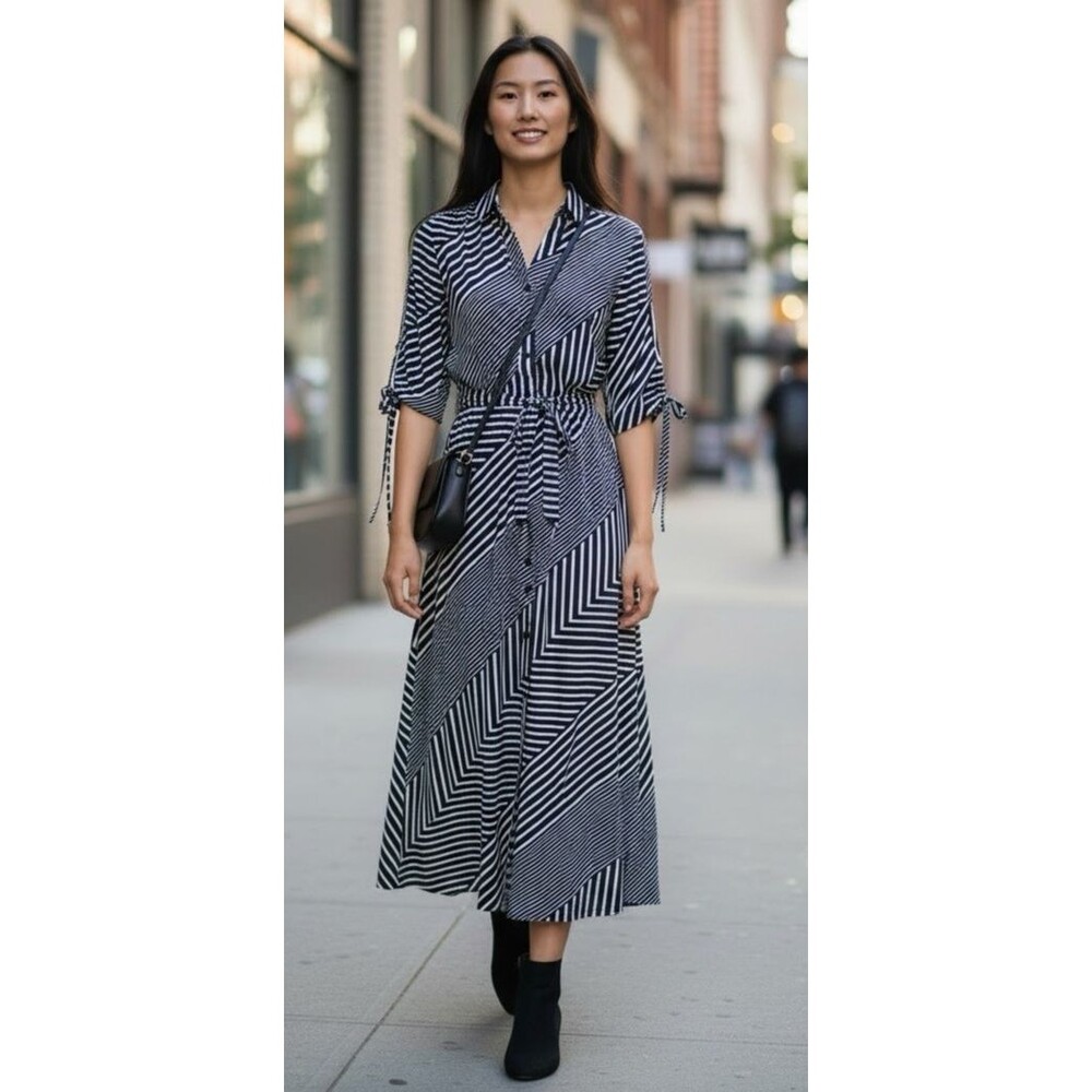 Robert Louis womens NEW! maxi geometric fit flare dress Small preppy minimalist